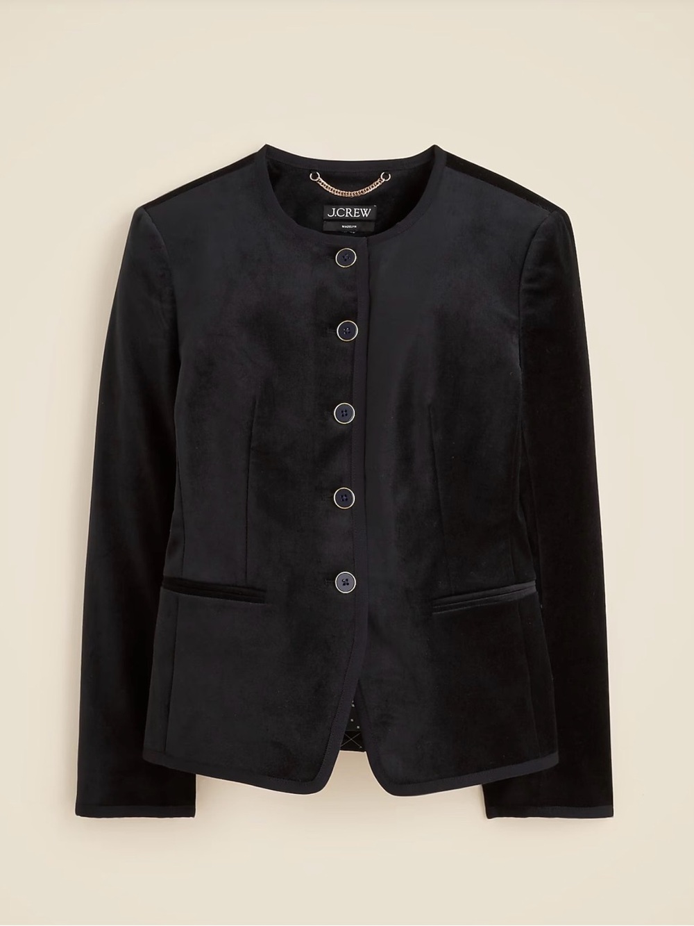 NWT J. Crew Cora Lady Black Velvet Round-Neck Button Jacket, sz 6